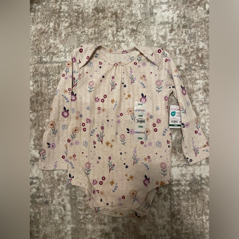 Garanimals Floral Long Sleeve Bodysuit - Cream, Pink, Purple